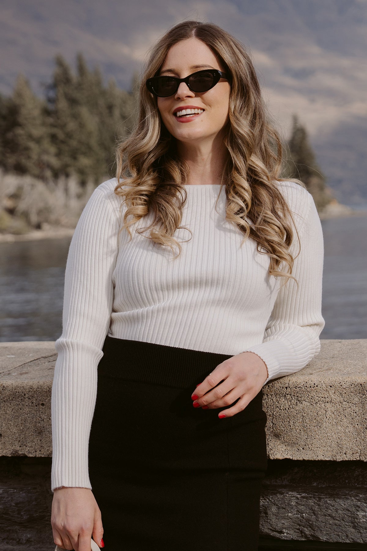 Merino Ribbed Square Neck Top - Winter White