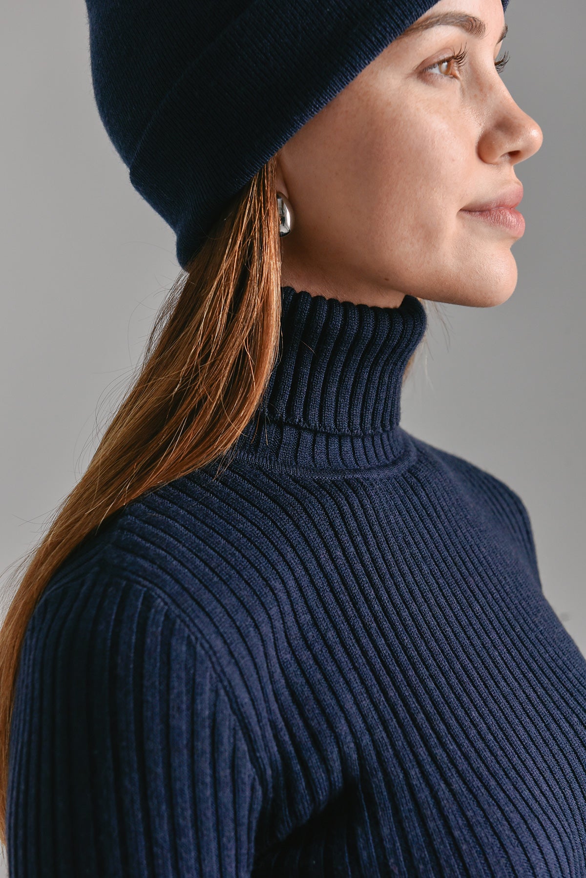 Turtleneck Merino Ribbed Top - Deep Navy