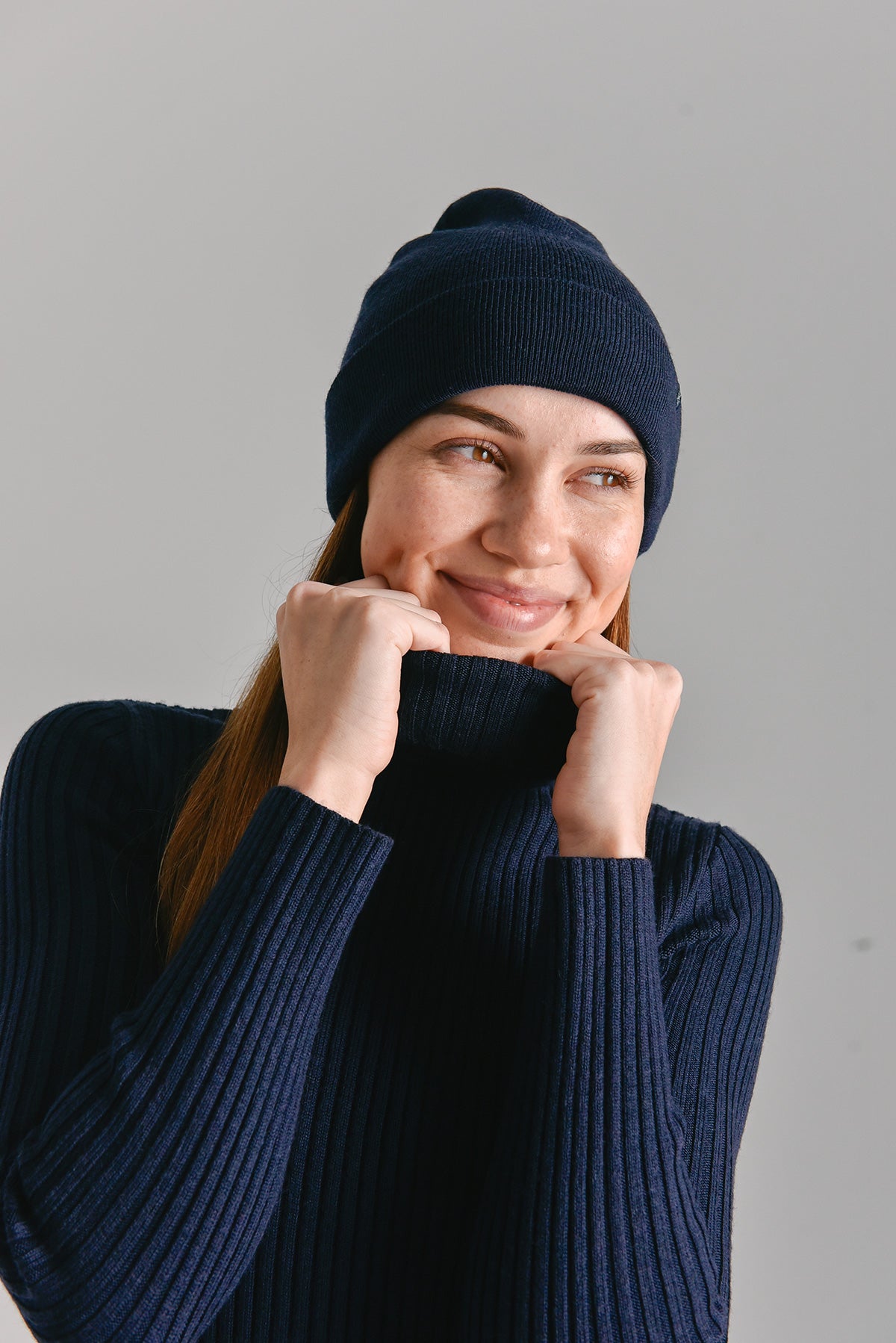 Turtleneck Merino Ribbed Top - Deep Navy