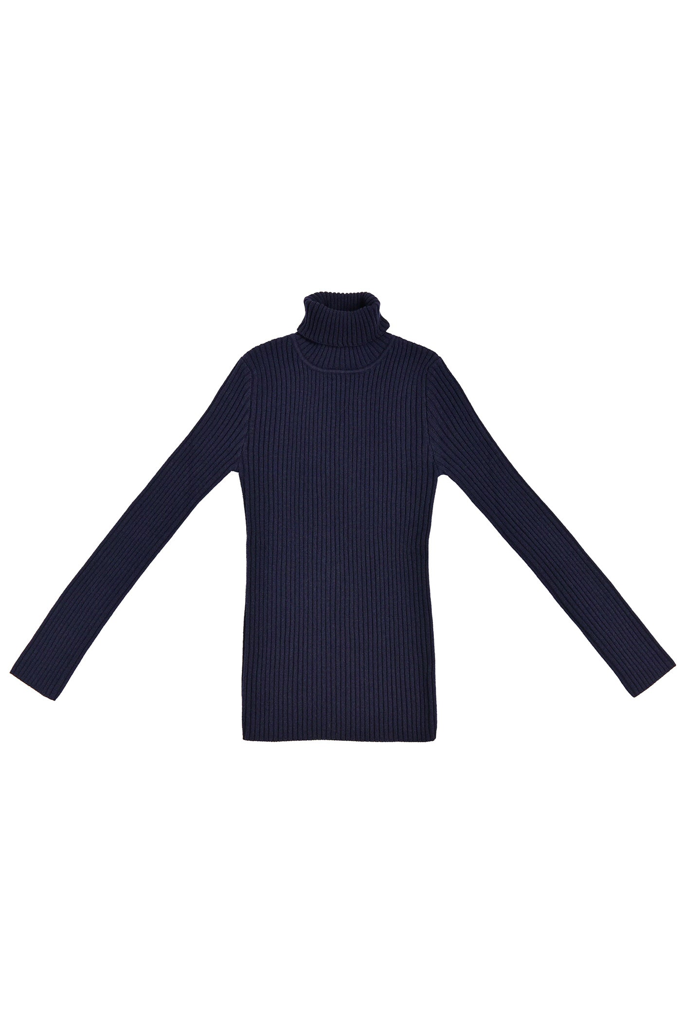 Turtleneck Merino Ribbed Top - Deep Navy