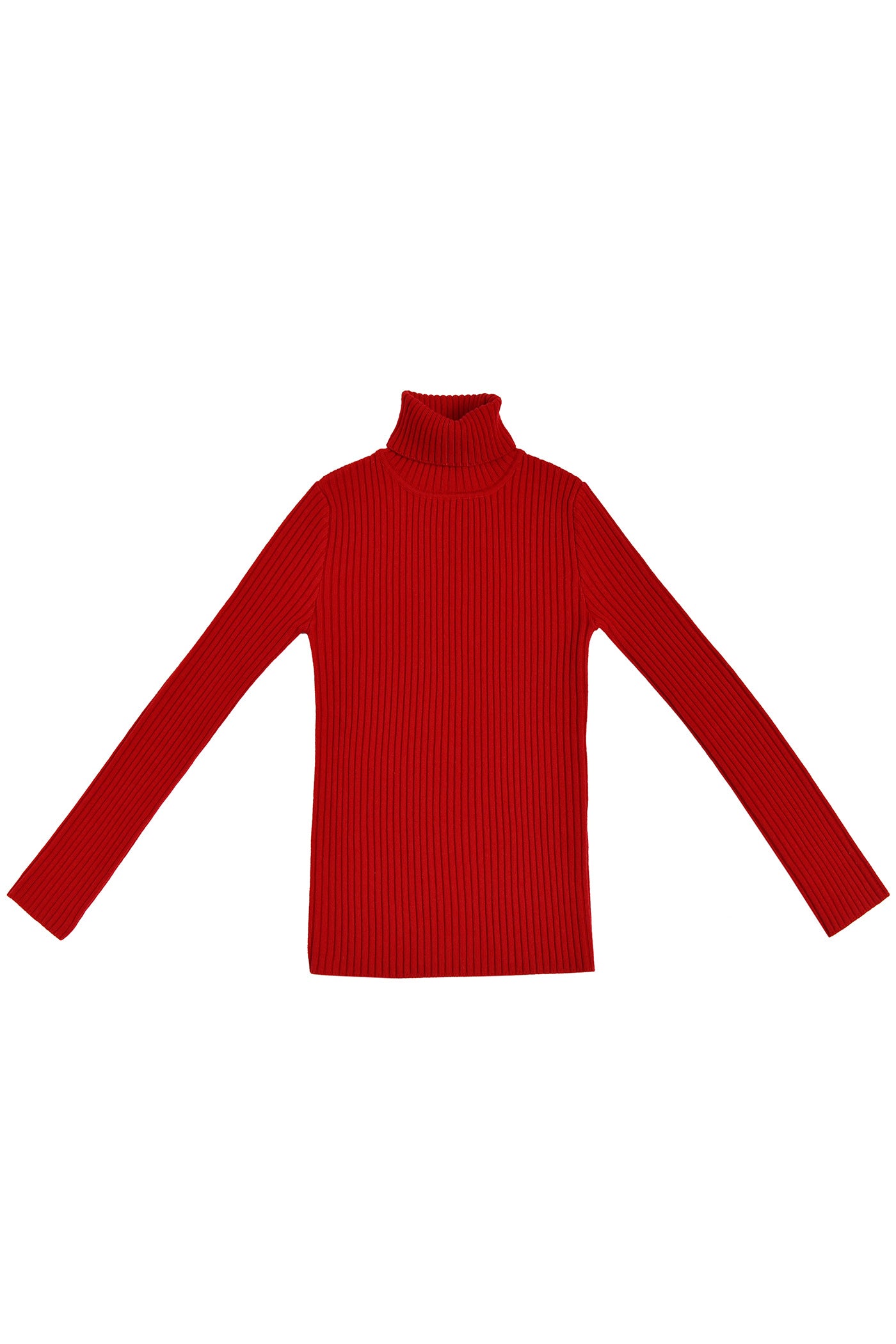 Turtleneck Merino Ribbed Top - Vibrant Red
