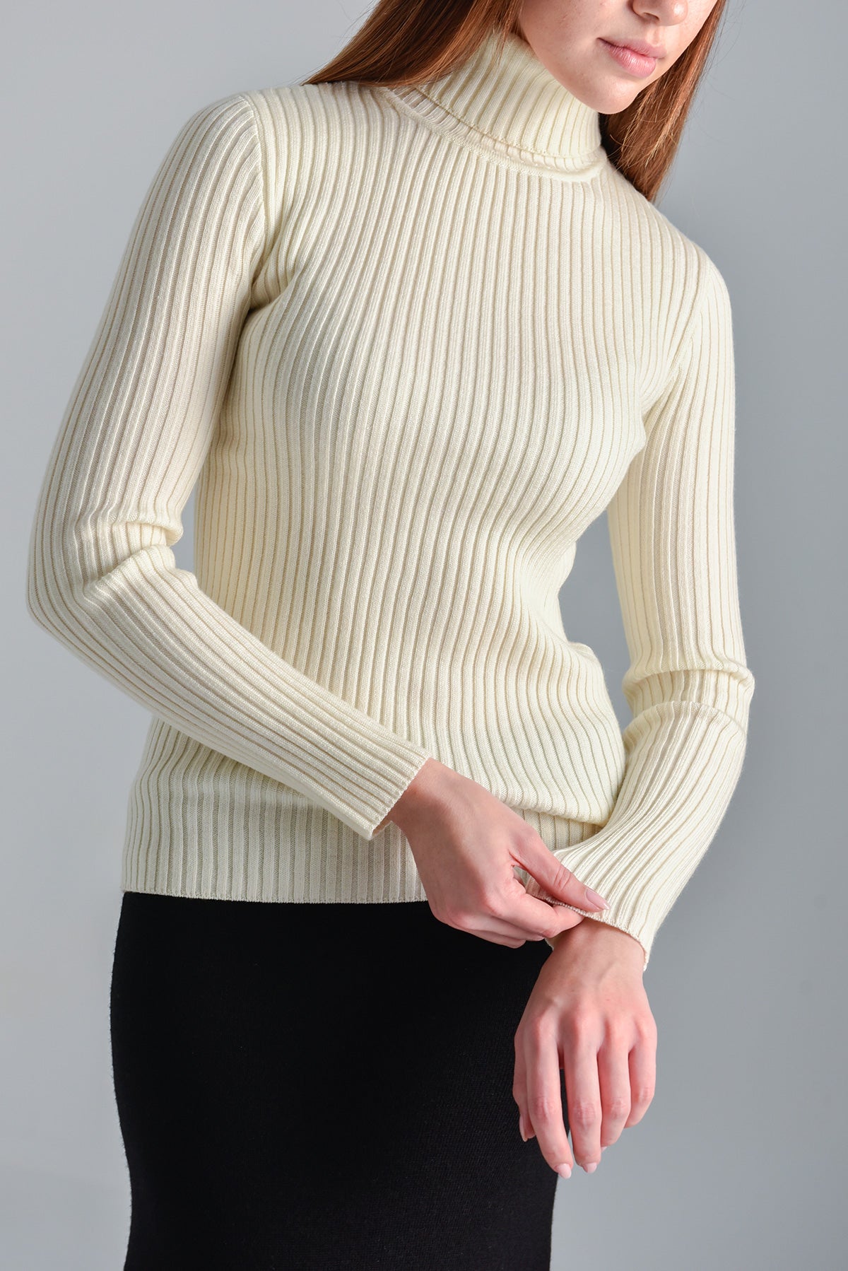 Turtleneck Merino Ribbed Top - Winter White