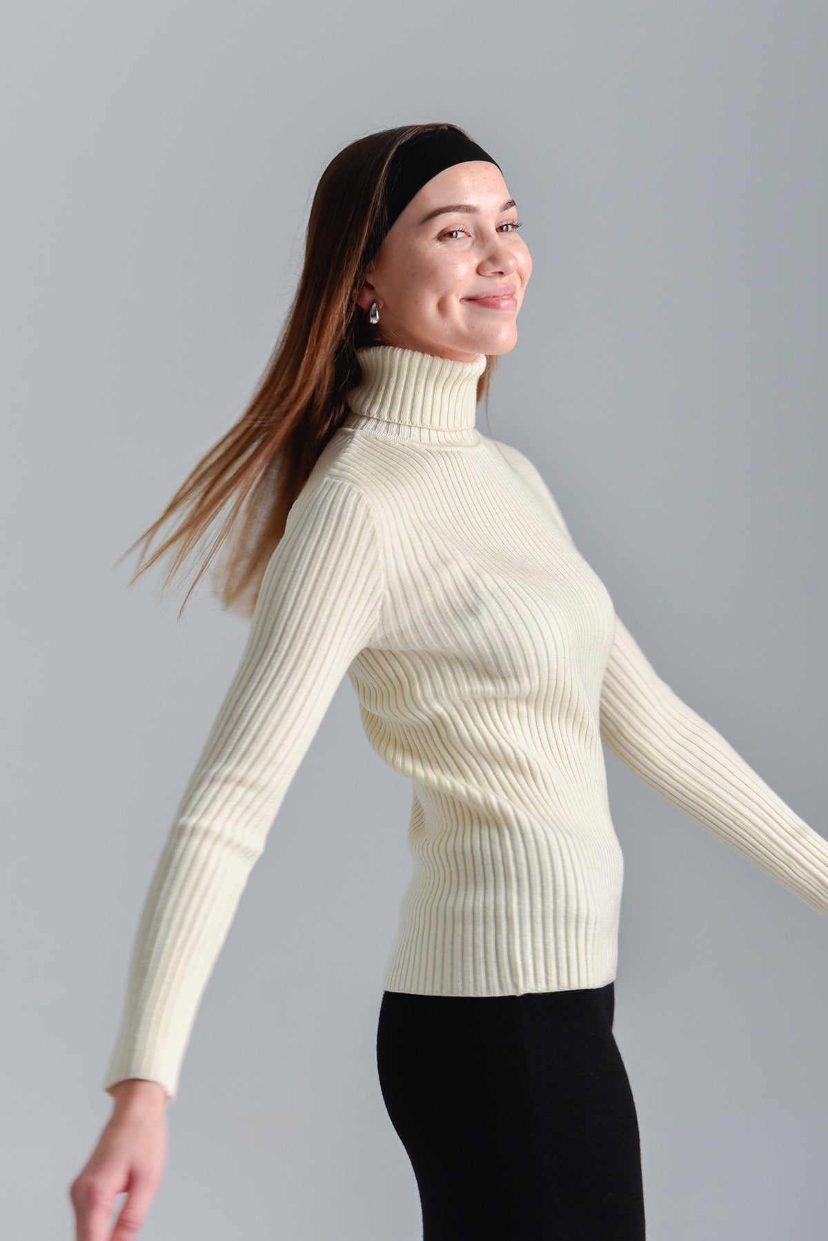 Turtleneck Merino Ribbed Top - Winter White