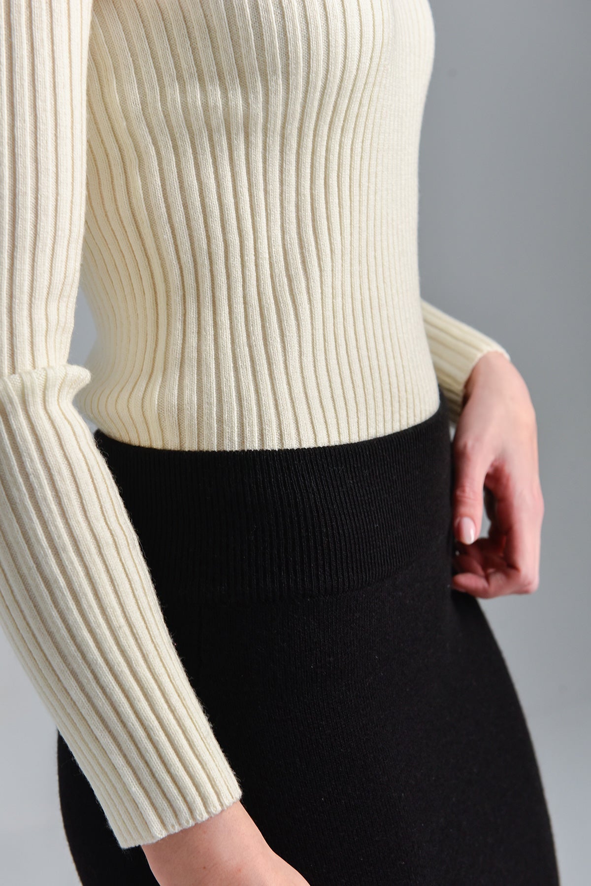 Turtleneck Merino Ribbed Top - Winter White
