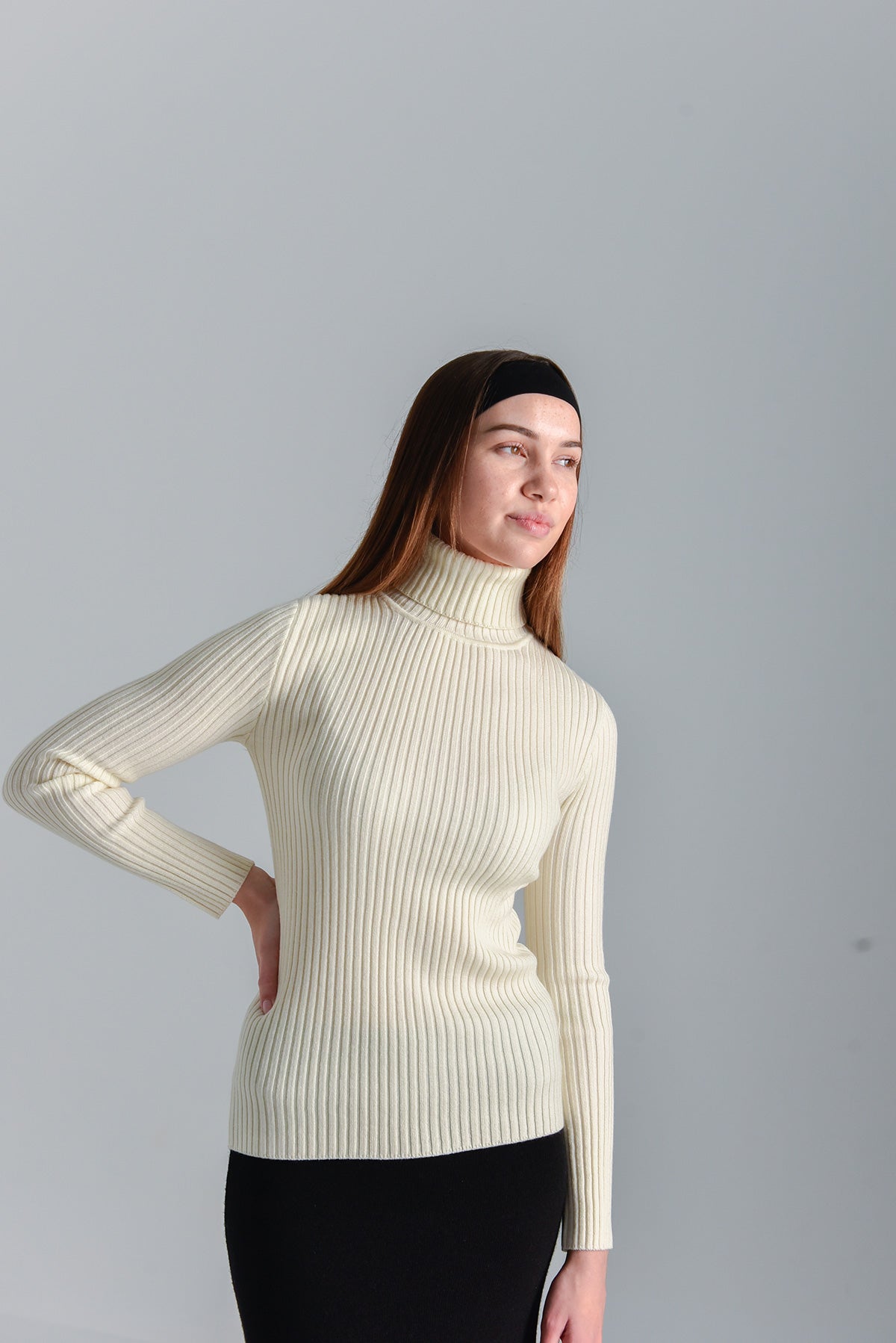 Turtleneck Merino Ribbed Top - Winter White
