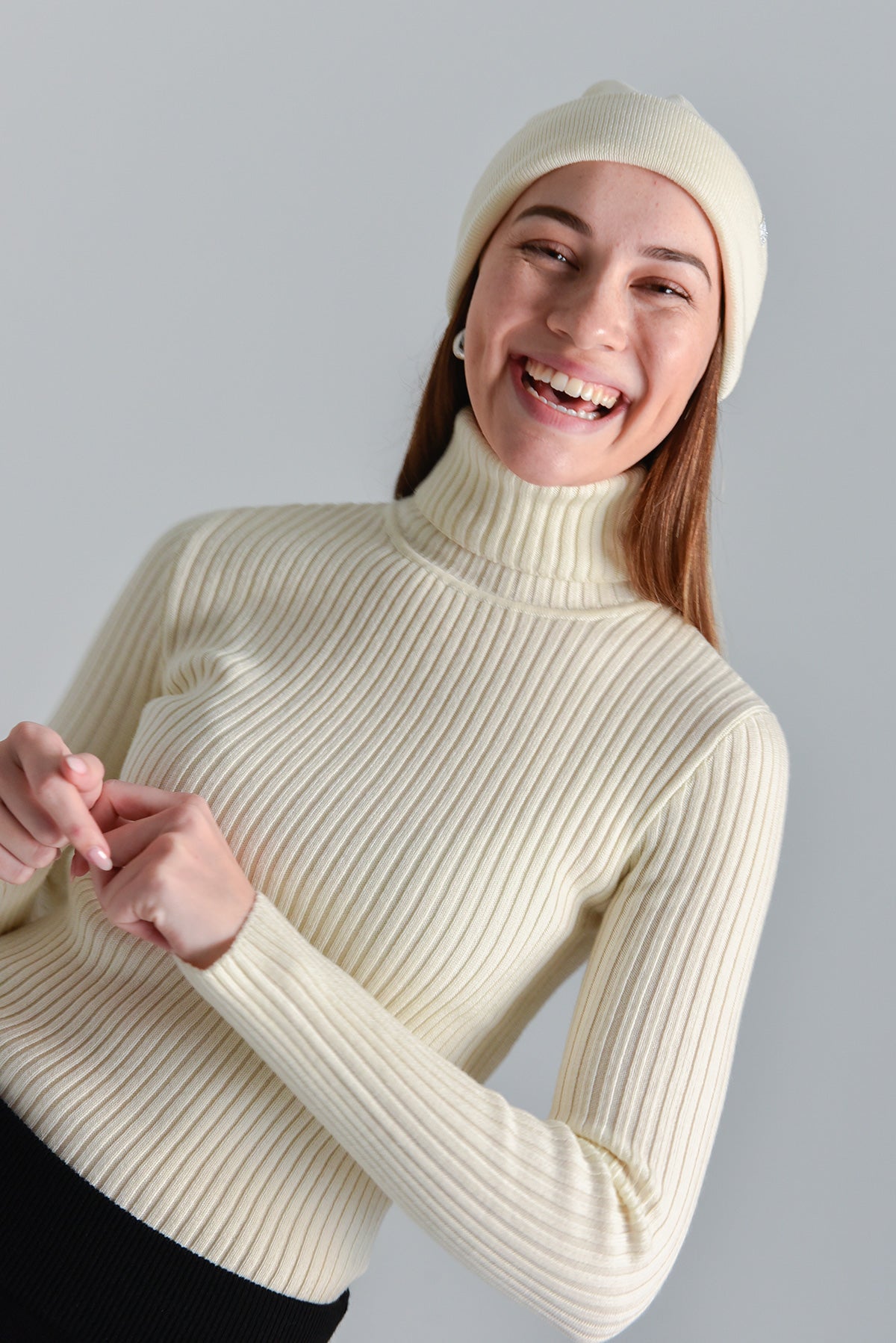 Turtleneck Merino Ribbed Top - Winter White