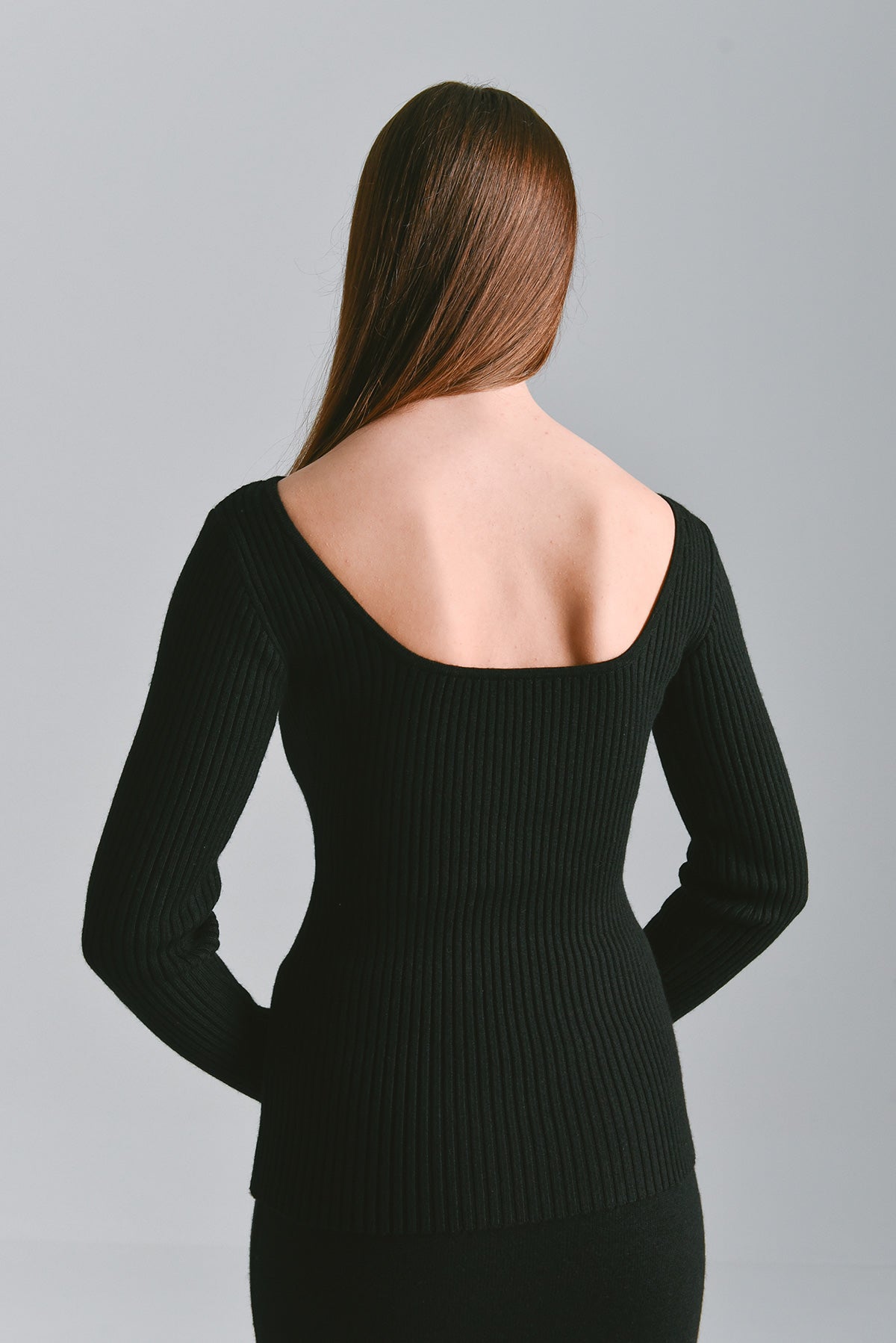 Merino Ribbed Square Neck Top - Sleek Black