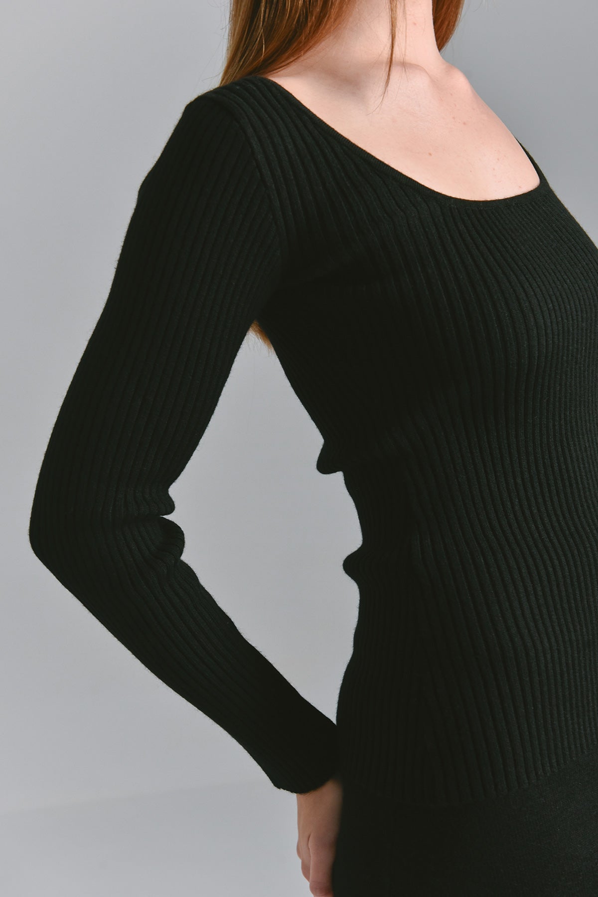 Merino Ribbed Square Neck Top - Sleek Black