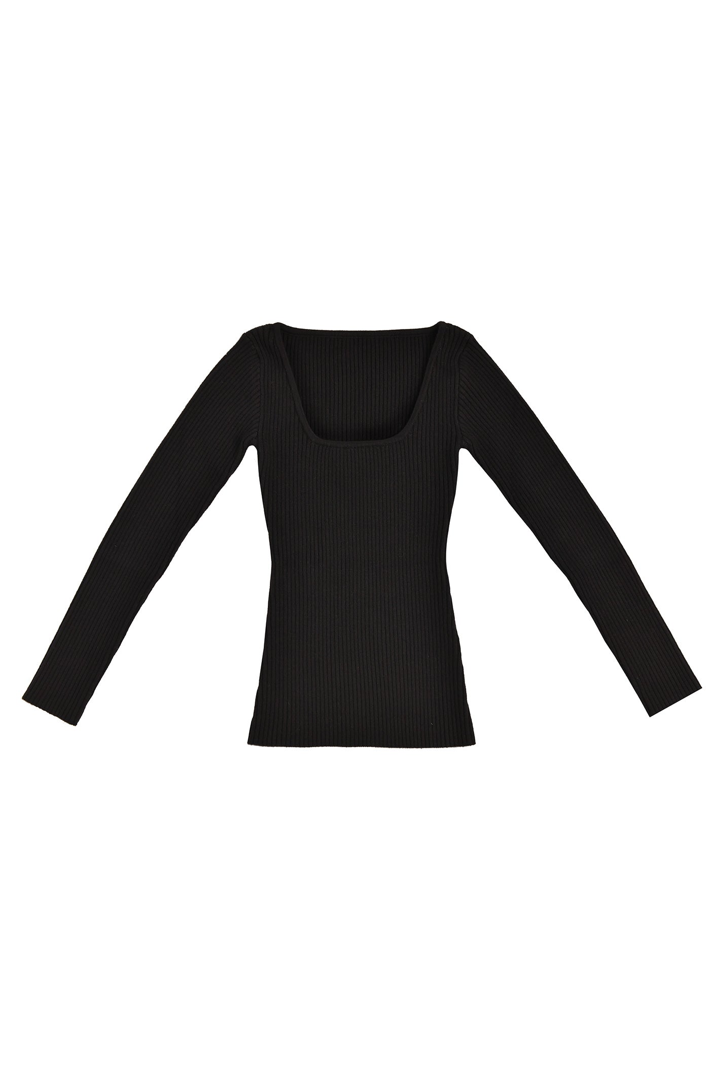 Merino Ribbed Square Neck Top - Sleek Black