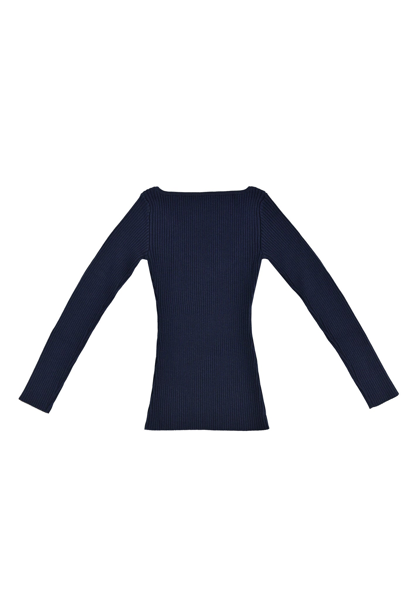 Merino Ribbed Square Neck Top - Deep Navy
