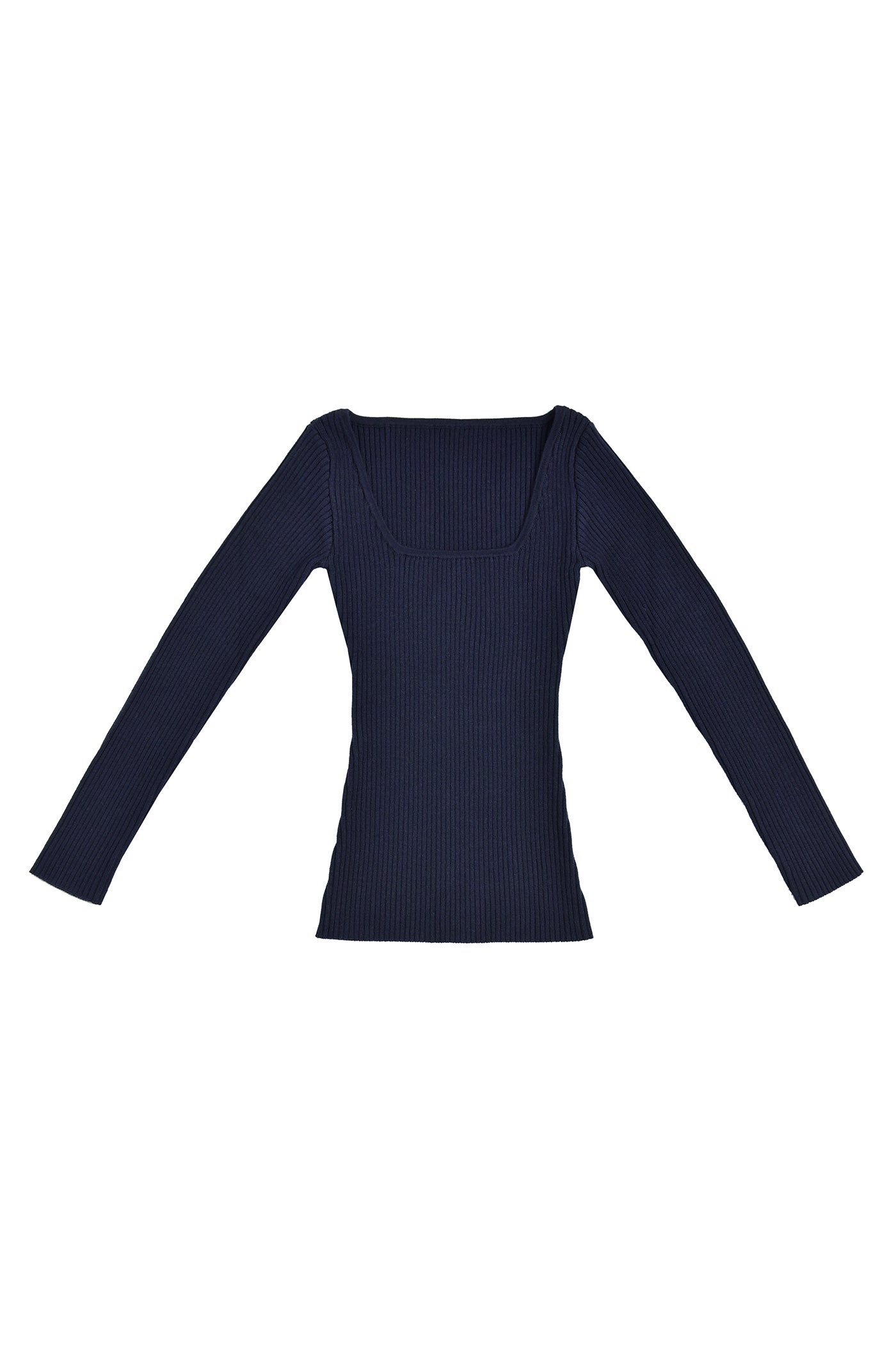 Merino Ribbed Square Neck Top - Deep Navy