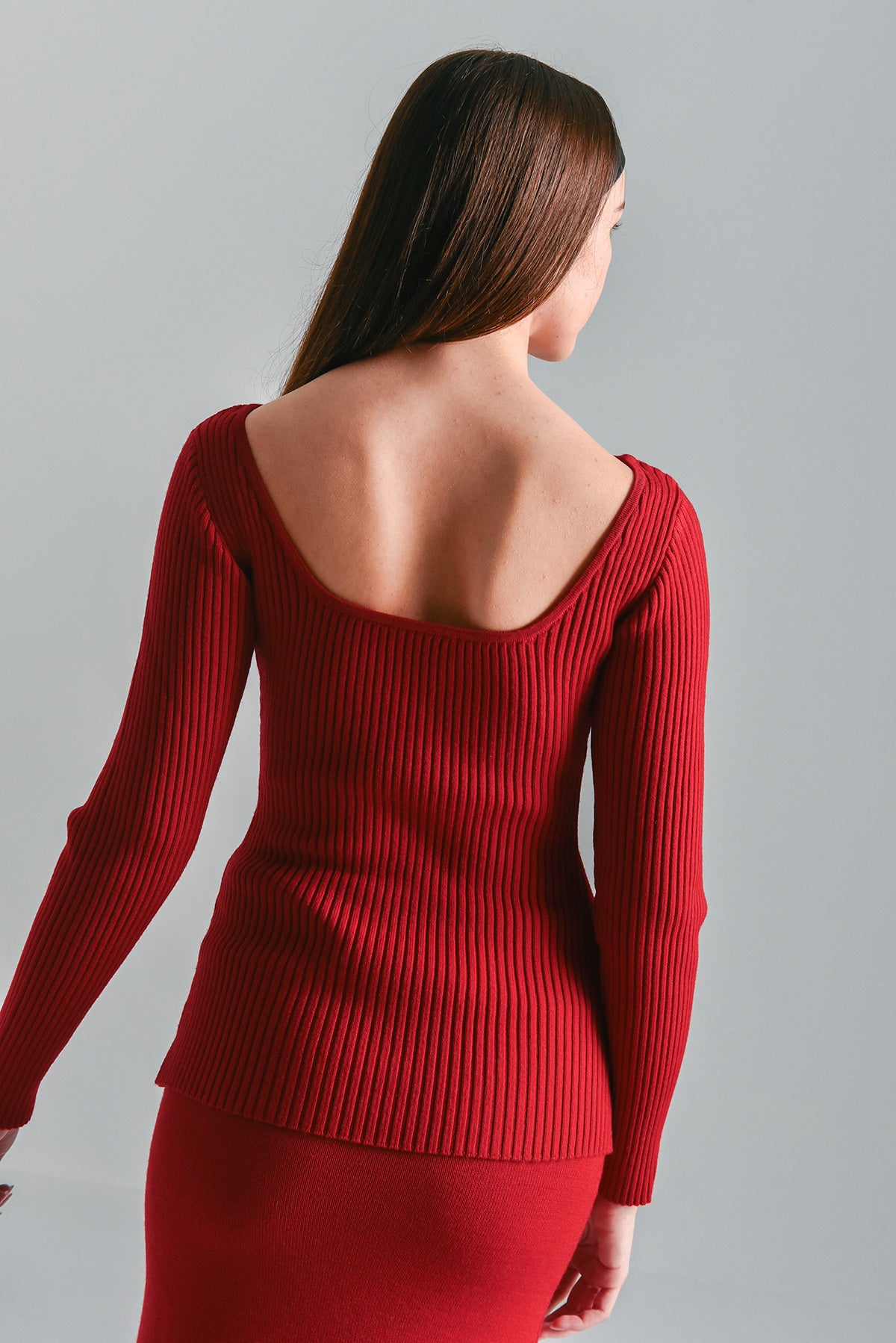 Merino Ribbed Square Neck Top -  Vibrant Red