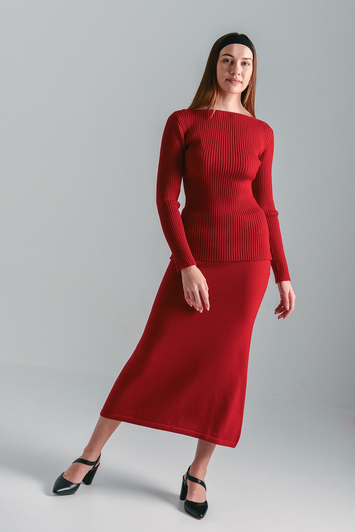 Merino Ribbed Square Neck Top -  Vibrant Red