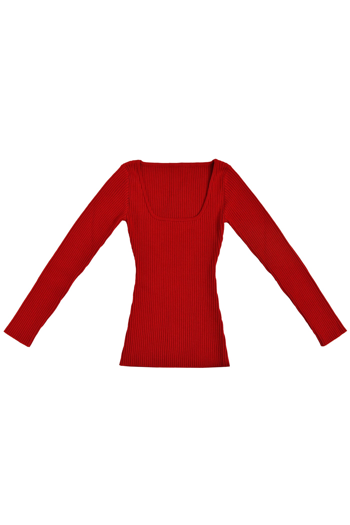 Merino Ribbed Square Neck Top -  Vibrant Red