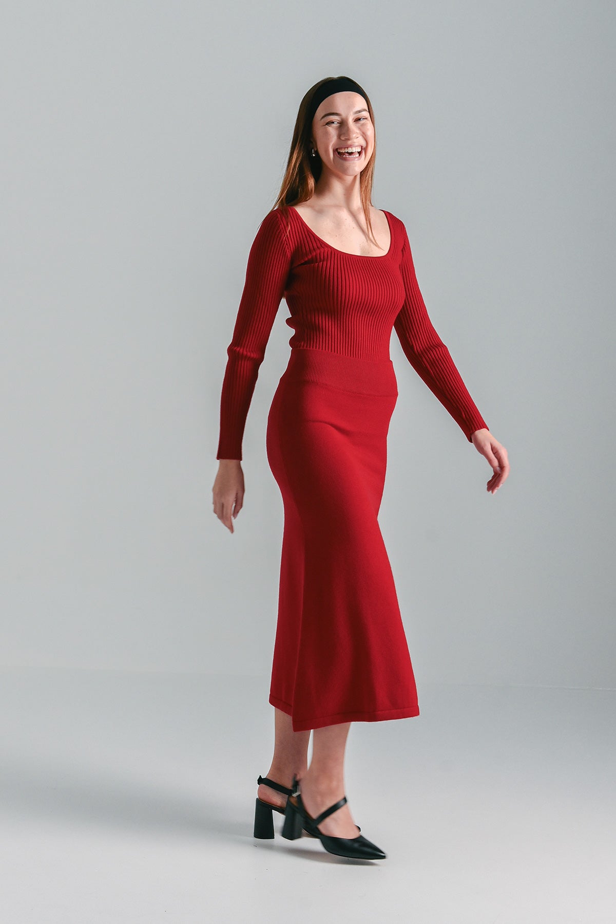 Merino Ribbed Square Neck Top -  Vibrant Red