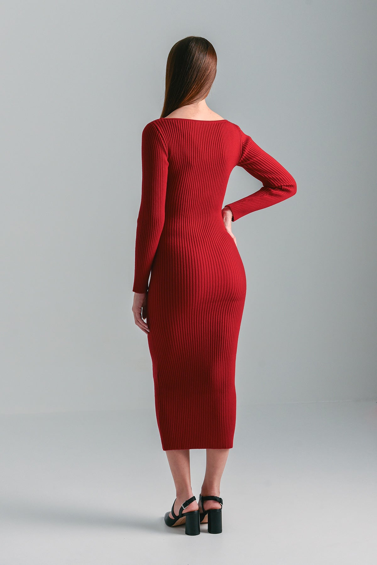 Merino Ribbed Dress - Vibrant Red